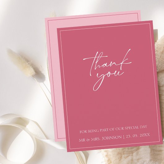 Carte De Remerciements Mariage de script rose magenta minimal