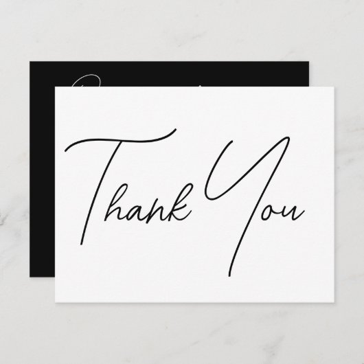Carte De Remerciements Mariage de script simple en noir blanc minimal (Devant / Derrière)