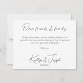 Carte De Remerciements Mariage de script simple en noir blanc minimal (Dos)