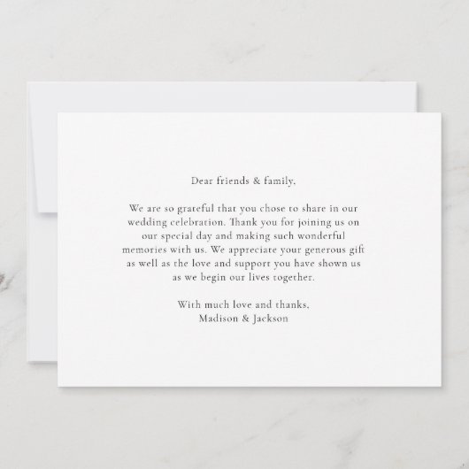 Carte De Remerciements Mariage de script simple et élégant photo horizont (Dos)