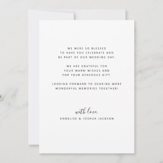 Carte De Remerciements Mariage de script simple moderne photo (Dos)