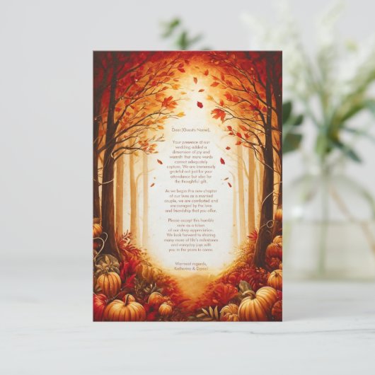 Carte De Remerciements Mariage de silhouette de récolte d'automne enchant (Debout devant)