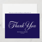 Carte De Remerciements Mariage de style formel bleu foncé beau script (Devant / Derrière)