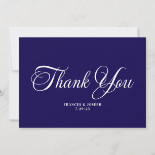 Carte De Remerciements Mariage de style formel bleu foncé beau script