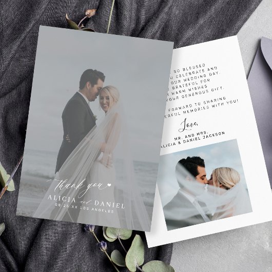 Carte De Remerciements Mariage de superposition de photo de script modern