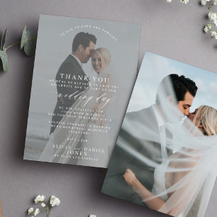 Carte De Remerciements Mariage de superposition de script photo simple et