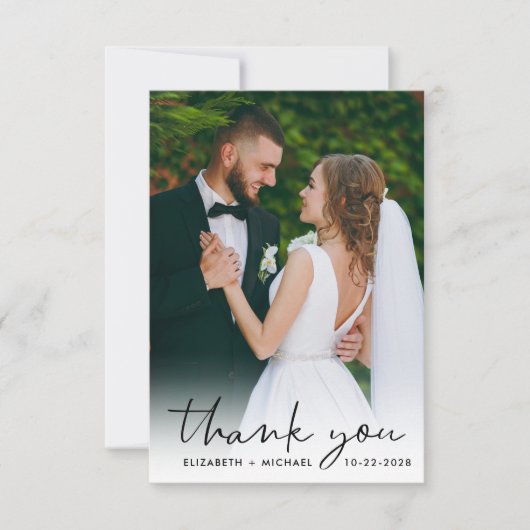 Carte De Remerciements Mariage de superposition photo de script chic (Devant)