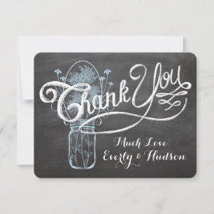 Carte De Remerciements Mariage de tableau de bord bleu rustique Mason Jar