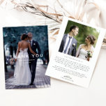 Carte De Remerciements Mariage de texte simple superposition blanche<br><div class="desc">Simple et élégant mariage,  merci carte postale modèle avec un texte qui dit merci en haut de votre photo. Vous pouvez ajouter une deuxième image au dos de la carte ainsi qu'un message modifiable.</div>