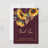 Carte De Remerciements Mariage de tournesol bordeaux d'automne (Devant)