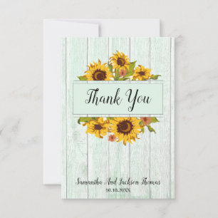 Carte de remerciements Mariage de tournesol en boi