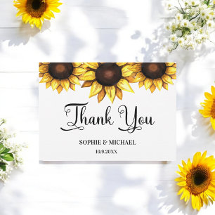 Carte De Remerciements Mariage de tournesol Floral Jaune Blanc