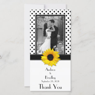 Carte De Remerciements Mariage de tournesol noir blanc Polka