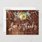 Carte de remerciements mariage de tournesols rusti (Devant / Derrière)