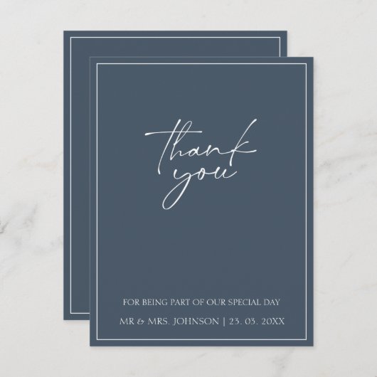 Carte De Remerciements Mariage de typographie de script d'opulence bleue  (Devant / Derrière)