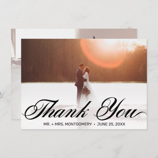 Carte De Remerciements Mariage de typographie de script noir classique (Devant / Derrière)