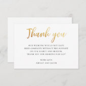 Carte De Remerciements Mariage de typographie simple or. Calligraphie mod (Devant / Derrière)