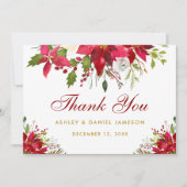 Carte De Remerciements Mariage de vacances Poinsettia Floral Red Gold (Devant)