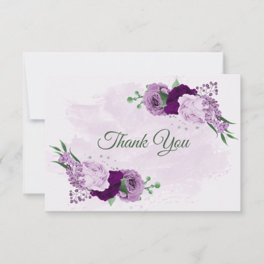 Carte De Remerciements Mariage de verdure aux fleurs violettes (Devant)