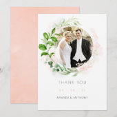 Carte De Remerciements Mariage de verdure géométrique rose or et bleu (Devant / Derrière)