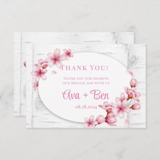 Carte De Remerciements Mariage d'écorce cerise en fleurs (Devant / Derrière)