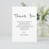 Carte De Remerciements Mariage d'écriture moderne simple noir et blanc (Debout devant)