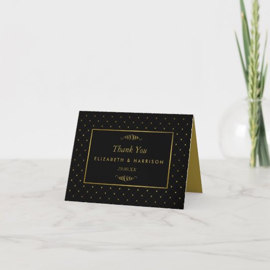 Carte De Remerciements Mariage d'effet Black & Gold moderne (Devant)