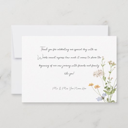 Carte De Remerciements Mariage délicat Bohème Fleurs sauvages Blanc (Dos)