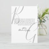 Carte De Remerciements Mariage des initiales du monogramme noir et blanc (Debout devant)