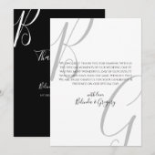Carte De Remerciements Mariage des initiales du monogramme noir et blanc (Devant / Derrière)