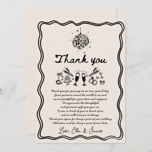 Carte de remerciements Mariage Dessin Dessin Dupli (Devant / Derrière)