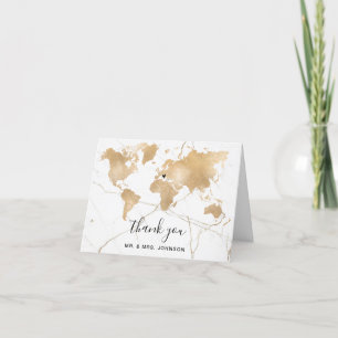 Carte De Remerciements Mariage Destination World Map Gold Removable Heart
