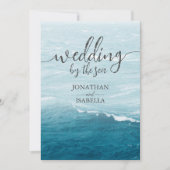 Carte De Remerciements Mariage d'été au bord de la mer bleue ondulée ombr (Devant)
