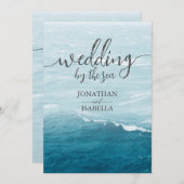 Carte De Remerciements Mariage d'été au bord de la mer bleue ondulée ombr (Devant / Derrière)