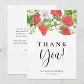 Carte De Remerciements Mariage d'été aux fraises d'aquarelle (Devant / Derrière)