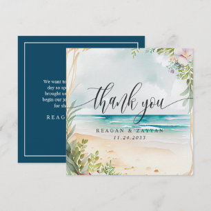 Carte De Remerciements Mariage d'été sur la plage à l'aquarelle