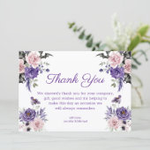 Carte De Remerciements mariage d'halloween gothique fleuri violet rose (Debout devant)
