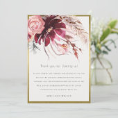 Carte De Remerciements Mariage d'herbe Gold Burgundy (Debout devant)