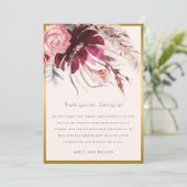Carte De Remerciements Mariage d'herbe Gold Burgundy (Debout devant)