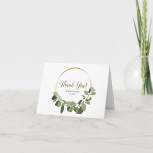 Carte De Remerciements Mariage d'hiver eucalyptus or couronne simple