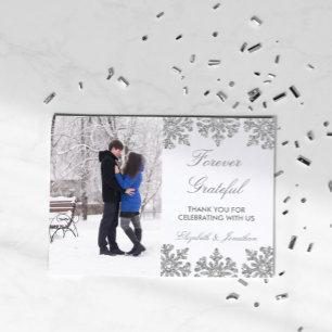 Carte De Remerciements Mariage d'hiver flocon de neige argenté