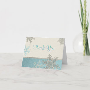 Carte De Remerciements Mariage d'Hiver Flocon de Neige Bleu Argenté Remer