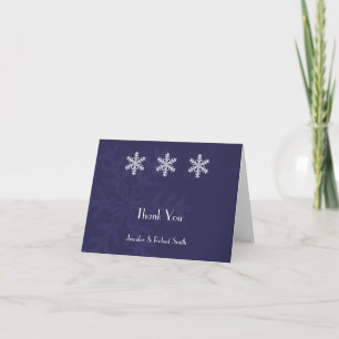 Carte De Remerciements Mariage d'hiver flocon de neige bleu marine Remerc