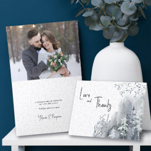 Carte De Remerciements Mariage d'hiver Forêt de neige Photo personnalisée