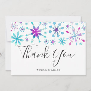 Carte De Remerciements Mariage d'hiver Pink Blue Ombre