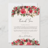 Carte De Remerciements Mariage d'hiver rustique rouge vert floral (Devant)