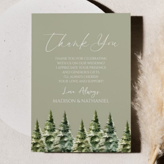 Carte De Remerciements Mariage d'hiver Snowy Pine Tree
