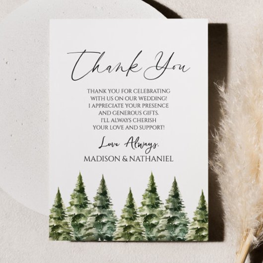 Carte De Remerciements Mariage d'hiver Snowy Pine Tree