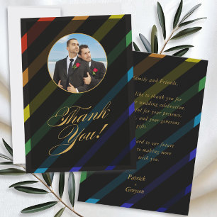 Carte De Remerciements Mariage d'hommes gays Élégante photo arc-en-ciel
