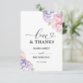Carte De Remerciements Mariage d'Hydrangée rose pâle et pourpre (Debout devant)